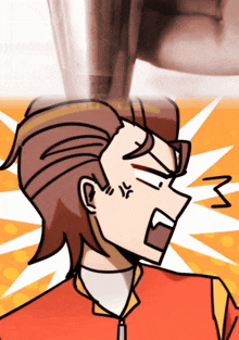 a cartoon of a man with an angry face and the letter m on his face