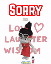 a girl with a headband that says sorry love laughter wisdom