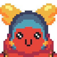a pixel art drawing of a red monster with a blue head