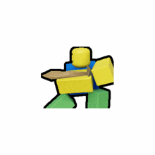 a roblox character holding a wooden sword