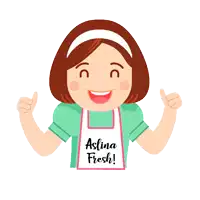 a cartoon girl wearing an apron that says aslina fresh