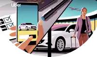 an uber advertisement with a woman holding a suitcase