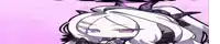 a cartoon girl with white hair and purple eyes is sitting on a purple background .