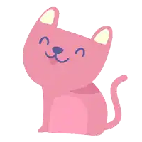 a pink cat with yellow ears and a blue nose is smiling