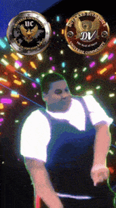 a man is dancing in front of a disco ball with a coin that says diva and diva voice