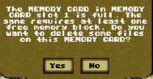 a screenshot of a video game asking if you want to delete some files