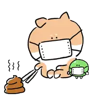 a cartoon of a dog wearing a mask and holding chopsticks .