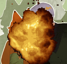 a pixel art drawing of a person with a large explosion behind them