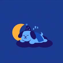 a dog is sleeping under a crescent moon with the words sweet dream written above it