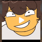a close up of a cartoon character with a play button in the corner