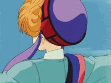 a cartoon character is wearing a red hat and a blue shirt