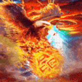 a painting of an eagle with a chinese symbol on its back
