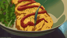 オムライス　美味しい 和食　卵　美味しそう GIF - Omurice Ketchup Rice GIFs