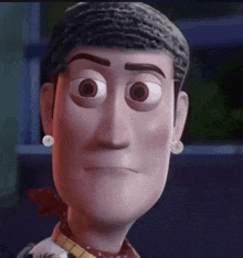 a close up of a toy story character with earrings on