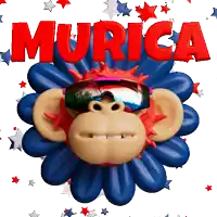 a monkey wearing sunglasses is surrounded by stars and the word murica