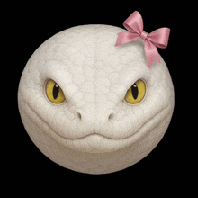 a white snake with a pink bow around its neck