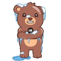 a cartoon of a teddy bear covered in ice and water