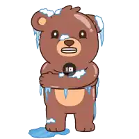 a cartoon of a teddy bear covered in ice and water