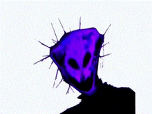a purple alien with spikes on its head is looking at the camera .