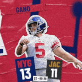 a football player with nyg 13 and jac 11 signs