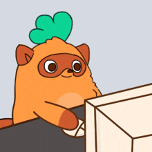 a cartoon character with a green flower on its head