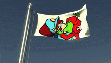 a flag with a cartoon of a man and woman kissing on it