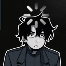 a black and white drawing of a person with a circle on their head
