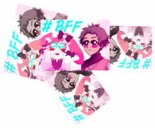 a collage of anime characters with #bff written in blue letters