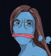 a cartoon of a woman with a blue face and long hair