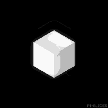a black and white cube with pi-slices written below it