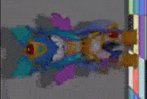 a blurry picture of a cartoon character with a purple head