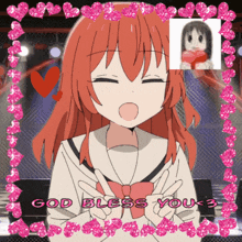 a picture of a girl giving a peace sign with the words god bless you