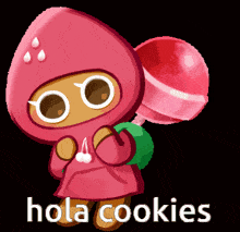 a cartoon character with the words hola cookies written below it
