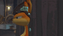 a cartoon character is smiling and holding a sword