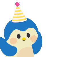 a penguin wearing a party hat and holding a heart with the words it 's ur bday