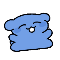 a cartoon drawing of a blue bear with its eyes closed and its mouth open