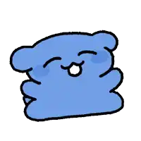 a cartoon drawing of a blue bear with its eyes closed and its mouth open