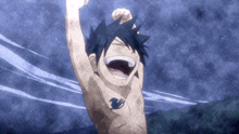 a shirtless anime character with a tattoo of a fairy tail on his chest