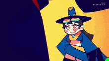 a cartoon drawing of a girl wearing a hat and goggles with the word respect in the bottom right corner