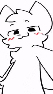 a black and white drawing of a cat with a smirk on its face .