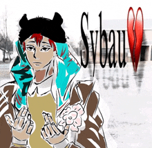 a drawing of a person with sybau written on it