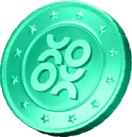 a green coin with the letters o and c on it