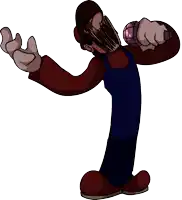 a cartoon character with a beard is holding a microphone in his right hand