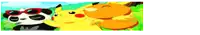 a cartoon of a panda a pikachu and an orange squirrel