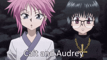 two anime girls with the names cait and audrey on the bottom