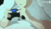 a man is playing a video game with kaiju 8 written on the bottom