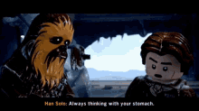 Lego Star Wars Han Solo GIF - Lego Star Wars Han Solo Always Thinking With Your Stomach GIFs