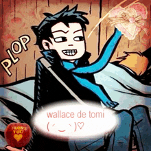wallace de tomi is a cartoon character holding a heart shaped object