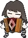 a cartoon girl is holding an accordion in her hands .