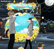 a man holding a bat stands next to a girl in a video game with the words sweet lovee above them